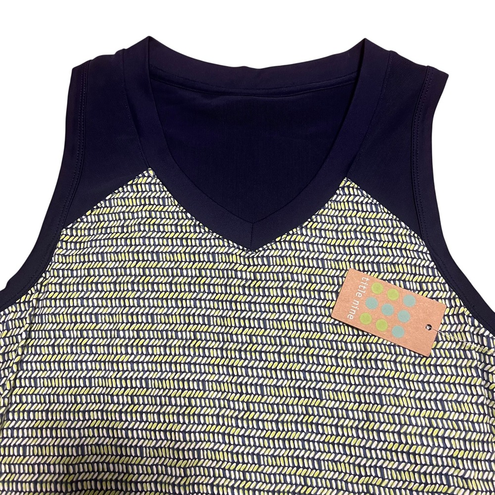 NWT Title Nine Mimosa Leaf Print Sleeveless V Neck Dress Navy Lime‎ Green Size S